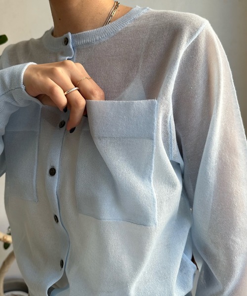 DouDou（ドゥドゥ）の「シアーコンパクトポケットカーディガン（カーディガン/ボレロ・レディース・ブラック/オフホワイト/ピンク/ブルー・FREE）」の22枚目の写真