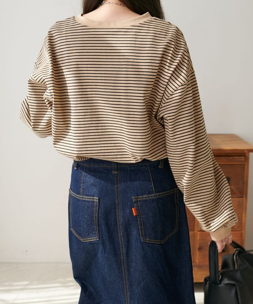 DISCOAT（ディスコート）の「【WEB限定】カラービッグボーダーTシャツ（Tシャツ/カットソー・レディース・ライトベージュ/アイボリー/ピンク/パープル・MEDIUM）」の22枚目の写真