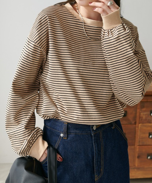 DISCOAT（ディスコート）の「【WEB限定】カラービッグボーダーTシャツ（Tシャツ/カットソー・レディース・ライトベージュ/アイボリー/ピンク/パープル・MEDIUM）」の19枚目の写真