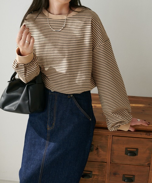 DISCOAT（ディスコート）の「【WEB限定】カラービッグボーダーTシャツ（Tシャツ/カットソー・レディース・ライトベージュ/アイボリー/ピンク/パープル・MEDIUM）」の20枚目の写真