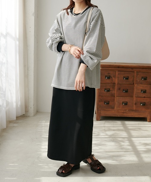 DISCOAT（ディスコート）の「【WEB限定】カラービッグボーダーTシャツ（Tシャツ/カットソー・レディース・ライトベージュ/アイボリー/ピンク/パープル・MEDIUM）」の5枚目の写真