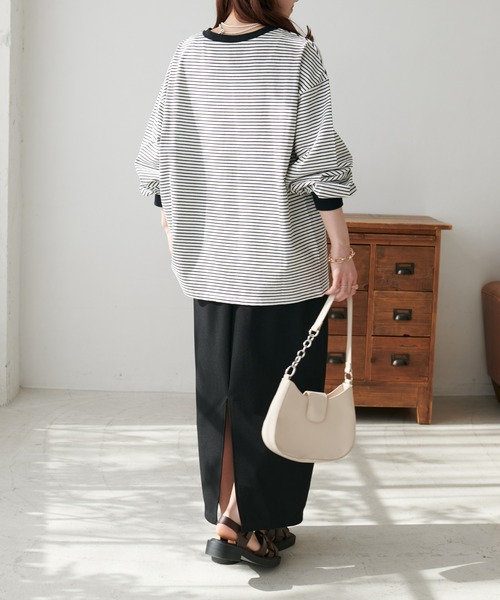 DISCOAT（ディスコート）の「【WEB限定】カラービッグボーダーTシャツ（Tシャツ/カットソー・レディース・ライトベージュ/アイボリー/ピンク/パープル・MEDIUM）」の8枚目の写真