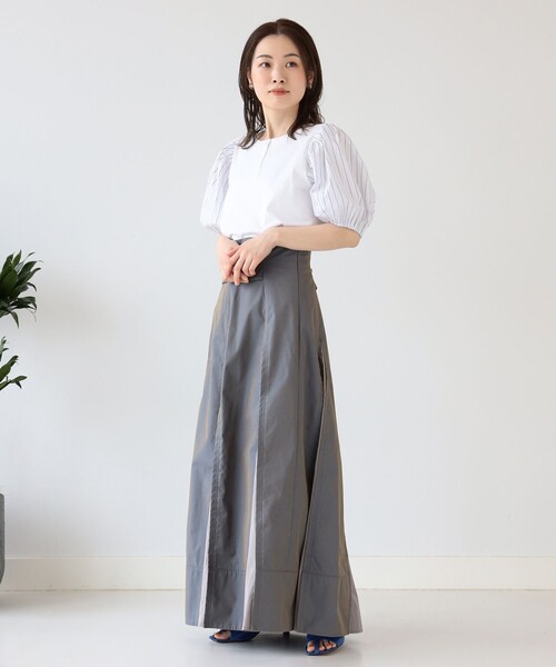 Ray BEAMS（レイビームス）の「Ray BEAMS / ストライプ パフスリーブ キリカエ Tシャツ（Tシャツ/カットソー・レディース・ブルー/ホワイト・ONE SIZE）」の4枚目の写真