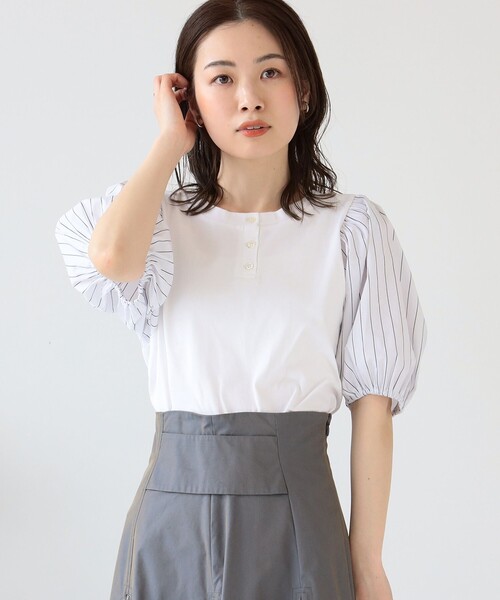 Ray BEAMS（レイビームス）の「Ray BEAMS / ストライプ パフスリーブ キリカエ Tシャツ（Tシャツ/カットソー・レディース・ブルー/ホワイト・ONE SIZE）」の8枚目の写真