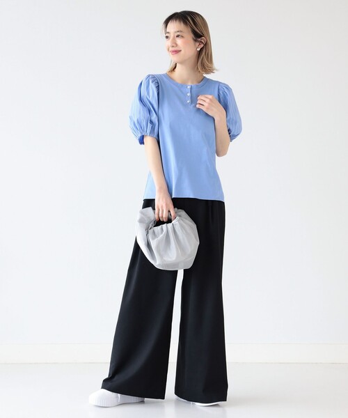 Ray BEAMS（レイビームス）の「Ray BEAMS / ストライプ パフスリーブ キリカエ Tシャツ（Tシャツ/カットソー・レディース・ブルー/ホワイト・ONE SIZE）」の9枚目の写真