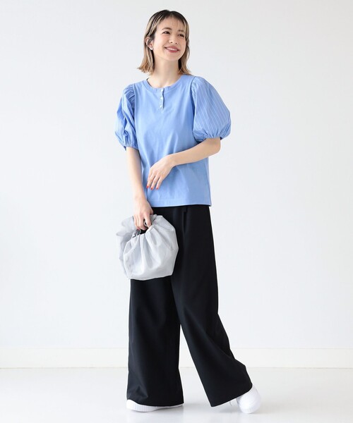 Ray BEAMS（レイビームス）の「Ray BEAMS / ストライプ パフスリーブ キリカエ Tシャツ（Tシャツ/カットソー・レディース・ブルー/ホワイト・ONE SIZE）」の10枚目の写真