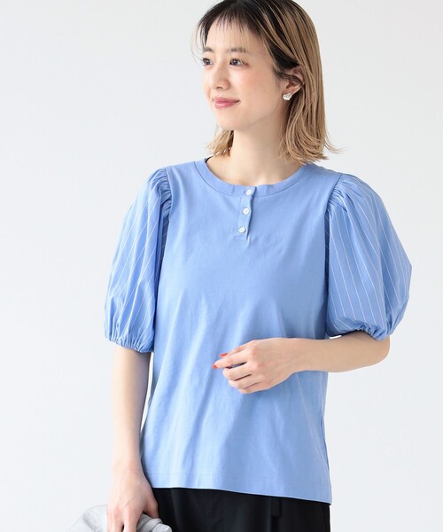 Ray BEAMS（レイビームス）の「Ray BEAMS / ストライプ パフスリーブ キリカエ Tシャツ（Tシャツ/カットソー・レディース・ブルー/ホワイト・ONE SIZE）」の11枚目の写真