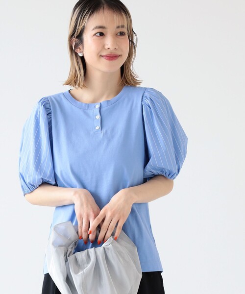 Ray BEAMS（レイビームス）の「Ray BEAMS / ストライプ パフスリーブ キリカエ Tシャツ（Tシャツ/カットソー・レディース・ブルー/ホワイト・ONE SIZE）」の12枚目の写真