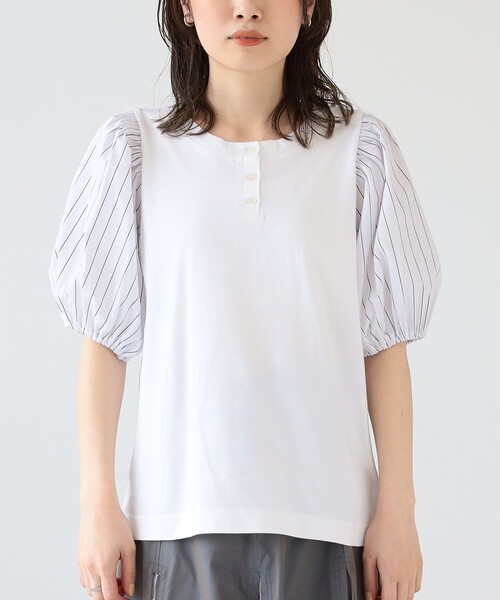 Ray BEAMS（レイビームス）の「Ray BEAMS / ストライプ パフスリーブ キリカエ Tシャツ（Tシャツ/カットソー・レディース・ブルー/ホワイト・ONE SIZE）」の14枚目の写真