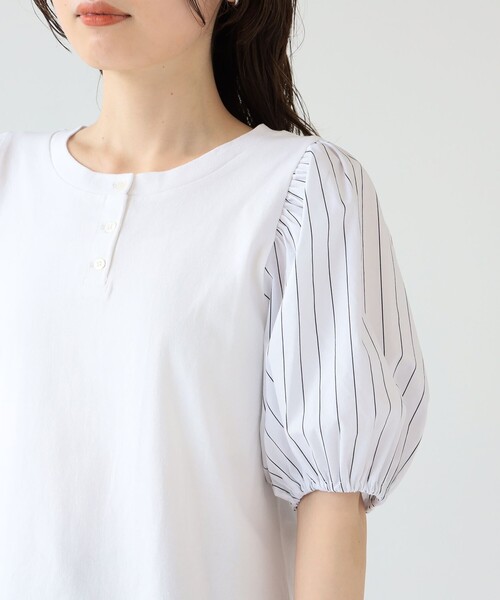 Ray BEAMS（レイビームス）の「Ray BEAMS / ストライプ パフスリーブ キリカエ Tシャツ（Tシャツ/カットソー・レディース・ブルー/ホワイト・ONE SIZE）」の18枚目の写真