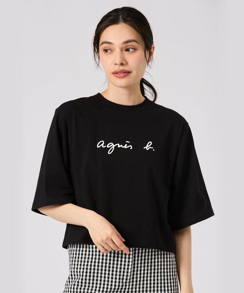 agnes b.（アニエスベー）の「ロゴ コットン 5分袖 Tシャツ "Yoko"（Tシャツ/カットソー・レディース・ブラック・3/2/1）」の3枚目の写真