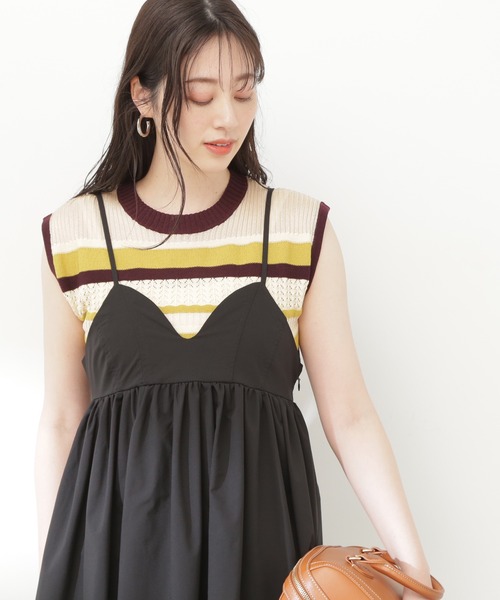 N.(N. Natural Beauty Basic)(エヌエヌナチュラルビューティーベーシック)の「◆MIX編みボーダーニット(ニット/セーター・レディース・パープル系その他/イエロー系その他/グレー系その他・MEDIUM)」の3枚目の写真