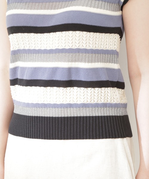 N.(N. Natural Beauty Basic)(エヌエヌナチュラルビューティーベーシック)の「◆MIX編みボーダーニット(ニット/セーター・レディース・パープル系その他/イエロー系その他/グレー系その他・MEDIUM)」の20枚目の写真