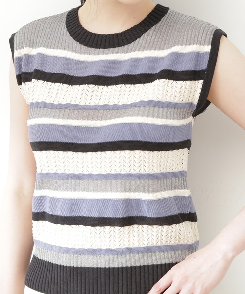 N.(N. Natural Beauty Basic)(エヌエヌナチュラルビューティーベーシック)の「◆MIX編みボーダーニット(ニット/セーター・レディース・パープル系その他/イエロー系その他/グレー系その他・MEDIUM)」の19枚目の写真
