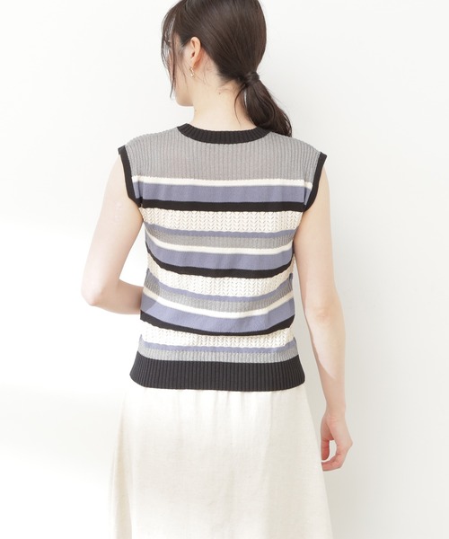N.(N. Natural Beauty Basic)(エヌエヌナチュラルビューティーベーシック)の「◆MIX編みボーダーニット(ニット/セーター・レディース・パープル系その他/イエロー系その他/グレー系その他・MEDIUM)」の17枚目の写真