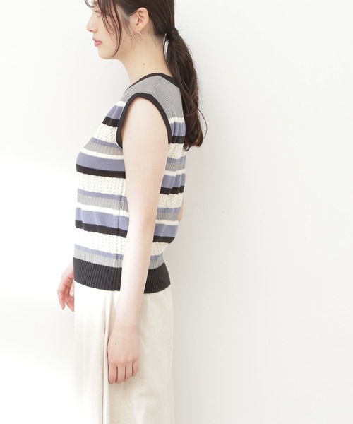N.(N. Natural Beauty Basic)(エヌエヌナチュラルビューティーベーシック)の「◆MIX編みボーダーニット(ニット/セーター・レディース・パープル系その他/イエロー系その他/グレー系その他・MEDIUM)」の16枚目の写真