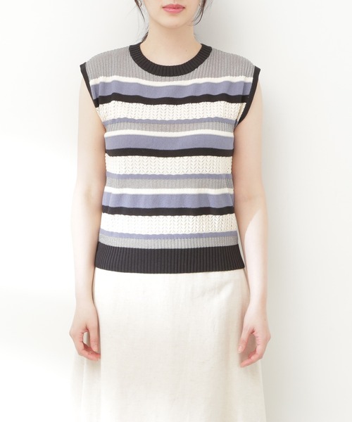 N.(N. Natural Beauty Basic)(エヌエヌナチュラルビューティーベーシック)の「◆MIX編みボーダーニット(ニット/セーター・レディース・パープル系その他/イエロー系その他/グレー系その他・MEDIUM)」の18枚目の写真