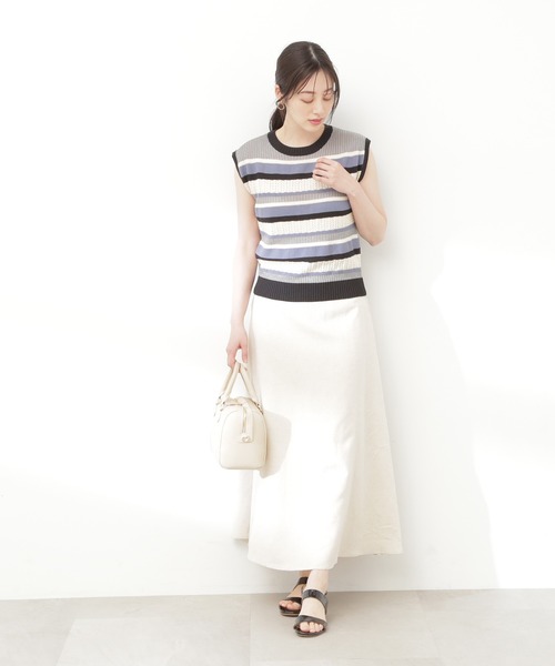 N.(N. Natural Beauty Basic)(エヌエヌナチュラルビューティーベーシック)の「◆MIX編みボーダーニット(ニット/セーター・レディース・パープル系その他/イエロー系その他/グレー系その他・MEDIUM)」の5枚目の写真