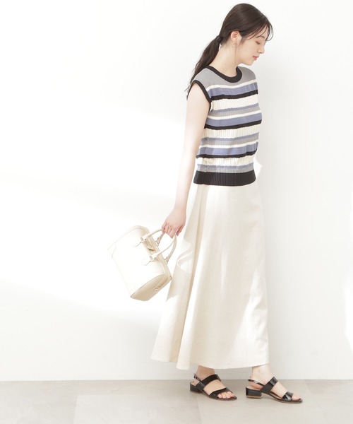 N.(N. Natural Beauty Basic)(エヌエヌナチュラルビューティーベーシック)の「◆MIX編みボーダーニット(ニット/セーター・レディース・パープル系その他/イエロー系その他/グレー系その他・MEDIUM)」の6枚目の写真