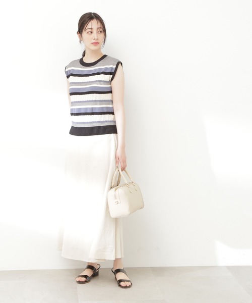 N.(N. Natural Beauty Basic)(エヌエヌナチュラルビューティーベーシック)の「◆MIX編みボーダーニット(ニット/セーター・レディース・パープル系その他/イエロー系その他/グレー系その他・MEDIUM)」の7枚目の写真