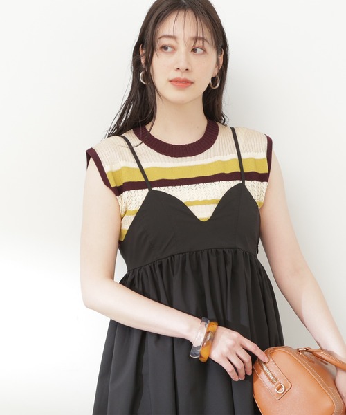N.(N. Natural Beauty Basic)(エヌエヌナチュラルビューティーベーシック)の「◆MIX編みボーダーニット(ニット/セーター・レディース・パープル系その他/イエロー系その他/グレー系その他・MEDIUM)」の8枚目の写真