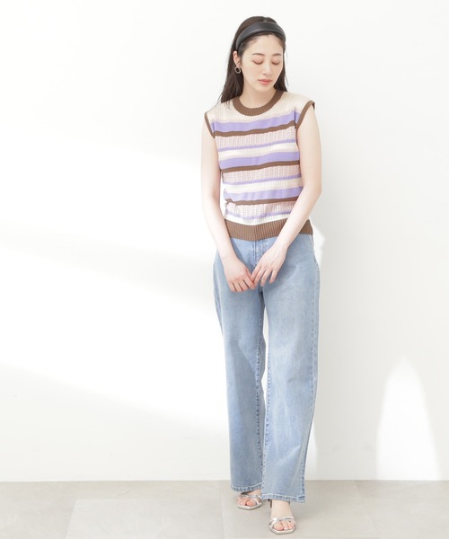 N.(N. Natural Beauty Basic)(エヌエヌナチュラルビューティーベーシック)の「◆MIX編みボーダーニット(ニット/セーター・レディース・パープル系その他/イエロー系その他/グレー系その他・MEDIUM)」の14枚目の写真