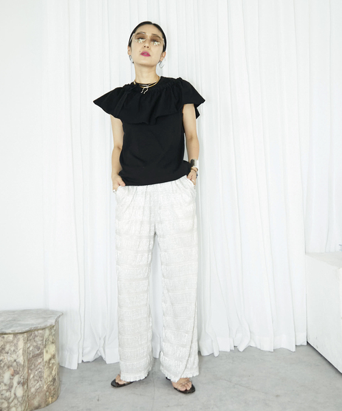 CITYSHOP（シティーショップ）の「BAND SLEEVE TANK：カットソー（Tシャツ/カットソー・レディース・ブラック/ホワイト・FREE）」の5枚目の写真