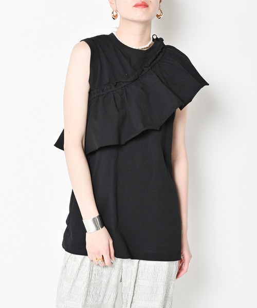 CITYSHOP（シティーショップ）の「BAND SLEEVE TANK：カットソー（Tシャツ/カットソー・レディース・ブラック/ホワイト・FREE）」の7枚目の写真