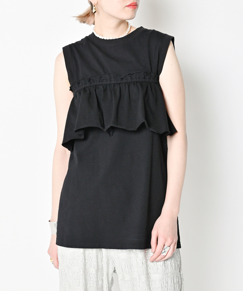 CITYSHOP（シティーショップ）の「BAND SLEEVE TANK：カットソー（Tシャツ/カットソー・レディース・ブラック/ホワイト・FREE）」の8枚目の写真