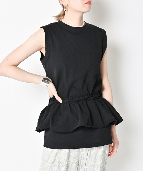 CITYSHOP（シティーショップ）の「BAND SLEEVE TANK：カットソー（Tシャツ/カットソー・レディース・ブラック/ホワイト・FREE）」の9枚目の写真