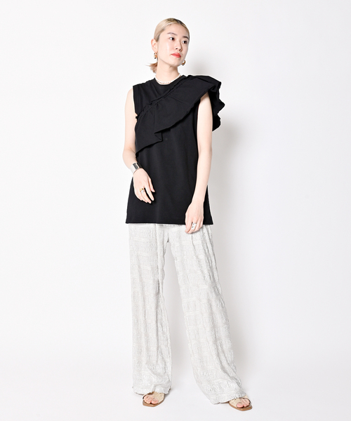 CITYSHOP（シティーショップ）の「BAND SLEEVE TANK：カットソー（Tシャツ/カットソー・レディース・ブラック/ホワイト・FREE）」の12枚目の写真