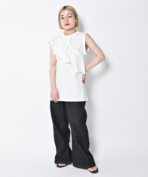 CITYSHOP（シティーショップ）の「BAND SLEEVE TANK：カットソー（Tシャツ/カットソー・レディース・ブラック/ホワイト・FREE）」の19枚目の写真