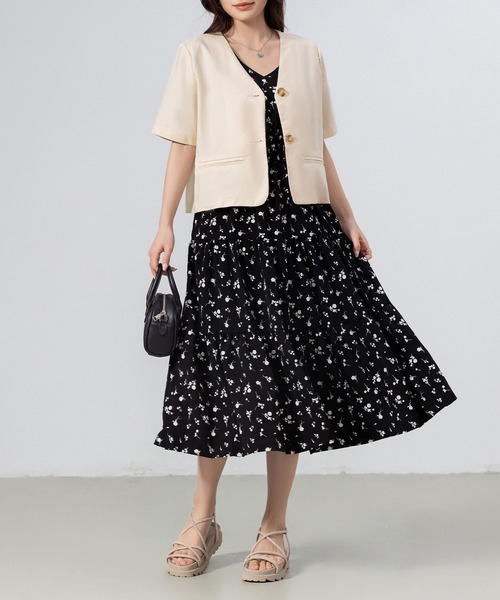 ✨美品✨UNITED ARROWS 多色葉柄 半袖ひざ丈ワンピース 新品タグ付き アラビアンナイト肩あきワンピース | POETIQUE | axes femme