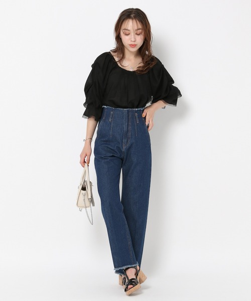 mysty woman（ミスティウーマン）の「レイヤーチュールタックスリーブブラウス 964472（シャツ/ブラウス・レディース・ホワイト系その他/モカ/ブラック・FREE）」の10枚目の写真