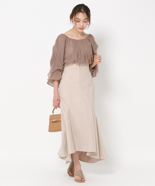 mysty woman（ミスティウーマン）の「レイヤーチュールタックスリーブブラウス 964472（シャツ/ブラウス・レディース・ホワイト系その他/モカ/ブラック・FREE）」の12枚目の写真