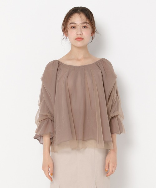 mysty woman（ミスティウーマン）の「レイヤーチュールタックスリーブブラウス 964472（シャツ/ブラウス・レディース・ホワイト系その他/モカ/ブラック・FREE）」の8枚目の写真