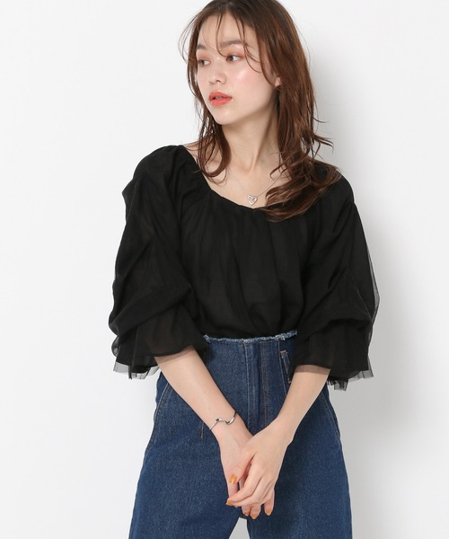 mysty woman（ミスティウーマン）の「レイヤーチュールタックスリーブブラウス 964472（シャツ/ブラウス・レディース・ホワイト系その他/モカ/ブラック・FREE）」の18枚目の写真