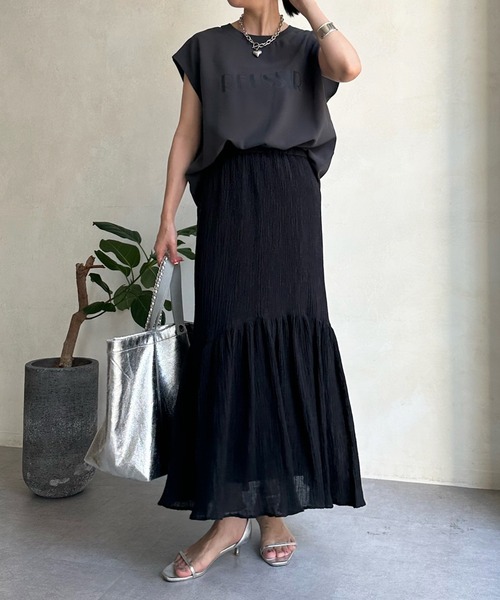 セール】バックボタンジョーゼットロゴTEEブラウス（シャツ
