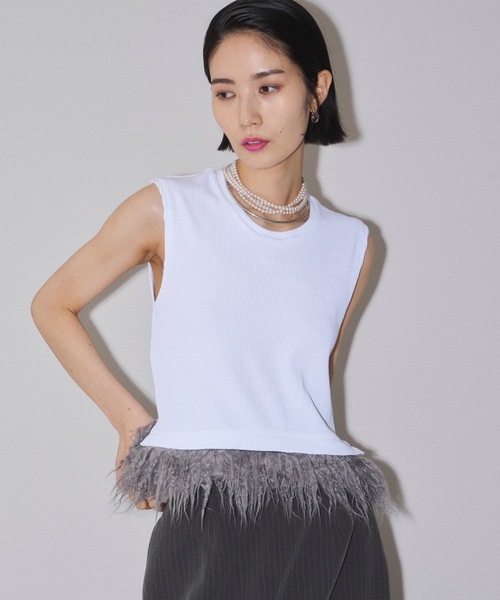 yae(ヤエ)の「【Revival】2way fur hem tanktop/2wayファーヘムタンクトップ(タンクトップ・レディース・ライトブルー/ブラック/グレー/ライトグリーン・FREE)」の2枚目の写真