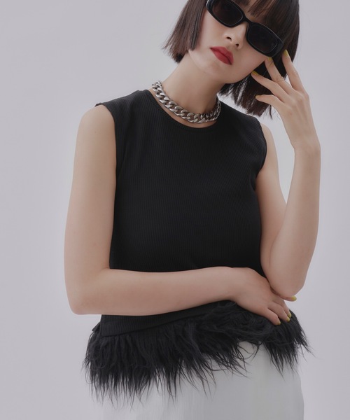 yae(ヤエ)の「【Revival】2way fur hem tanktop/2wayファーヘムタンクトップ(タンクトップ・レディース・ライトブルー/ブラック/グレー/ライトグリーン・FREE)」の9枚目の写真