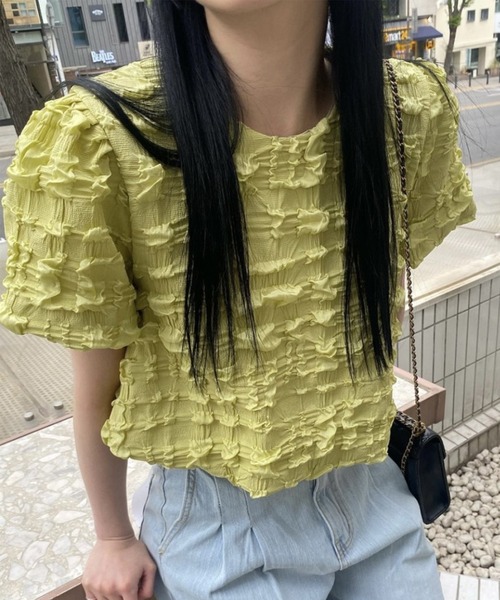 aimoha（アイモハ）の「ポコポコ半袖トップス (SS)（Tシャツ/カットソー・レディース・ブラック/ホワイト/グリーン・FREE）」の3枚目の写真