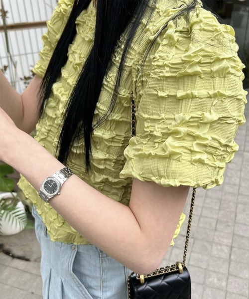 aimoha（アイモハ）の「ポコポコ半袖トップス (SS)（Tシャツ/カットソー・レディース・ブラック/ホワイト/グリーン・FREE）」の9枚目の写真
