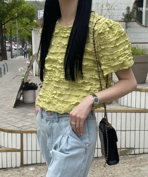 aimoha（アイモハ）の「ポコポコ半袖トップス (SS)（Tシャツ/カットソー・レディース・ブラック/ホワイト/グリーン・FREE）」の10枚目の写真