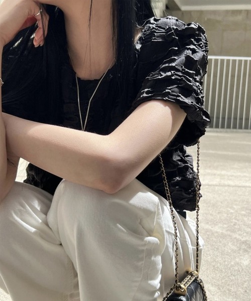 aimoha（アイモハ）の「ポコポコ半袖トップス (SS)（Tシャツ/カットソー・レディース・ブラック/ホワイト/グリーン・FREE）」の13枚目の写真