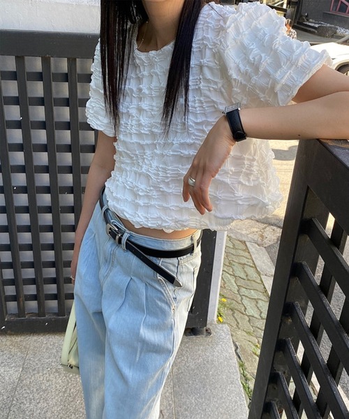 aimoha（アイモハ）の「ポコポコ半袖トップス (SS)（Tシャツ/カットソー・レディース・ブラック/ホワイト/グリーン・FREE）」の18枚目の写真