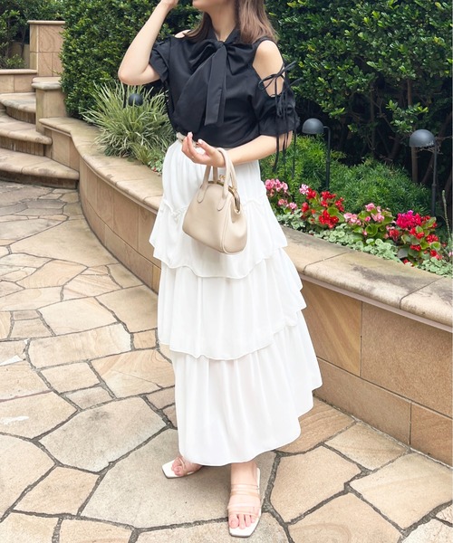 セール】アシメ肩あきボウタイブラウス【ZOZOTOWN限定アイテム