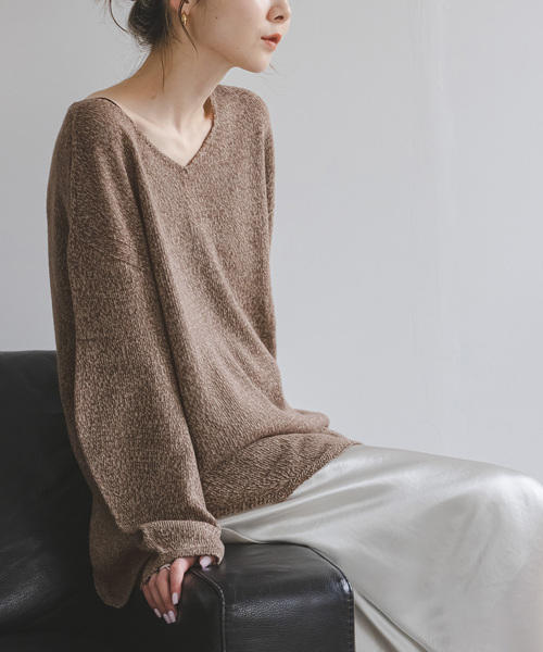 Noble（ノーブル）の「《追加》WペーパーヤーンBack Vプルオーバー（ニット/セーター・レディース・ブラウン/ベージュ系その他/ブラック・FREE）」の3枚目の写真
