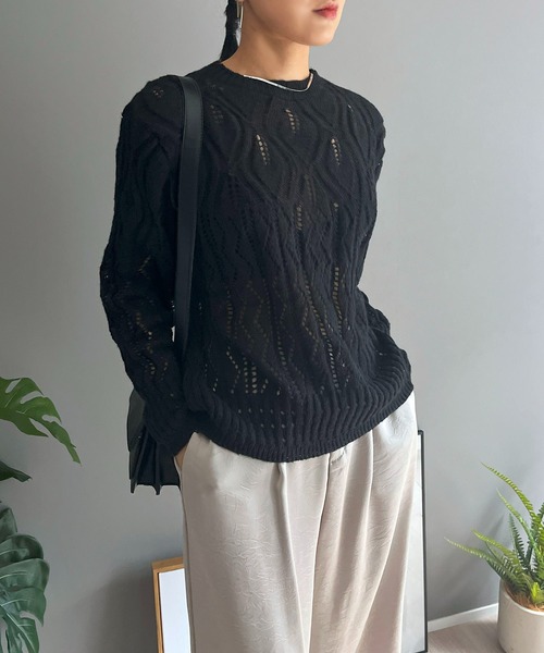 Jewelobe(ジュエローブ)の「透かし柄編みモヘアライクニットプルオーバー(ニット/セーター・レディース・ホワイト/ピンク/ブラック・FREE)」の18枚目の写真