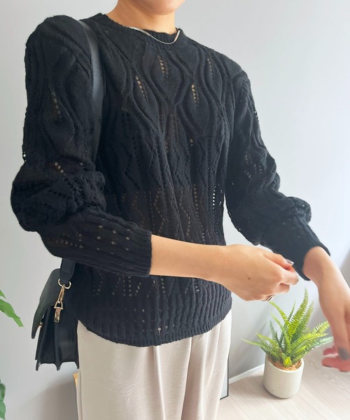 Jewelobe(ジュエローブ)の「透かし柄編みモヘアライクニットプルオーバー(ニット/セーター・レディース・ホワイト/ピンク/ブラック・FREE)」の21枚目の写真