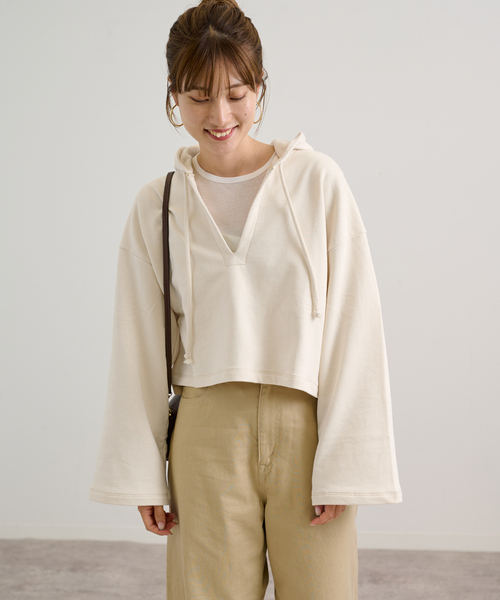 BASERANGE ベースレンジ ORDU SWEAT SHIRT オーガニックコットン クロップドスウェットプルオーバーパーカー XS BEIGE 定価38,720円 トップス【新古品】【中古】【BASERANGE】 FRAMeWORK（フレームワーク）の「【BASERANGE/ベースレンジ】ORDU